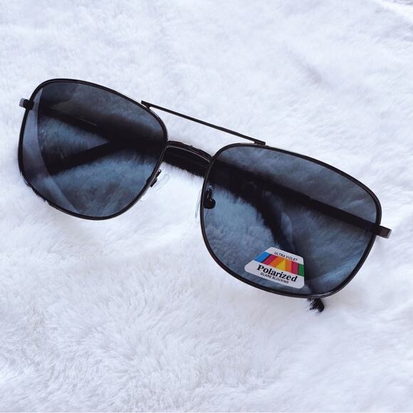 Tessa Black w/ Black Rims Rectangular Polarized Sunglasses - Picture 4 of 14